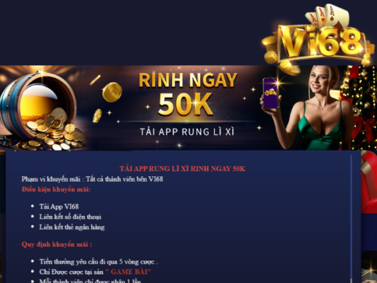 Ưu đãi tặng 50k khi tải app Vi68